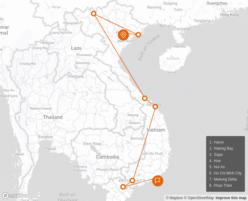 Majestic Vietnam with Beach Relaxation 17 days Route Map