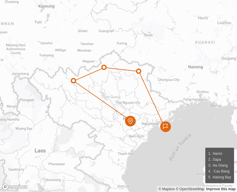 Private Gateways to North Vietnam 14 days Route Map