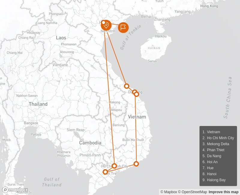 Sweet Honeymoon In Vietnam 15 days Route Map