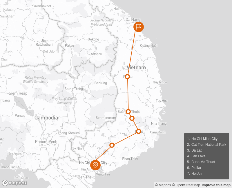 Ultimate South and Central Vietnam on Wheels 13 days Route Map