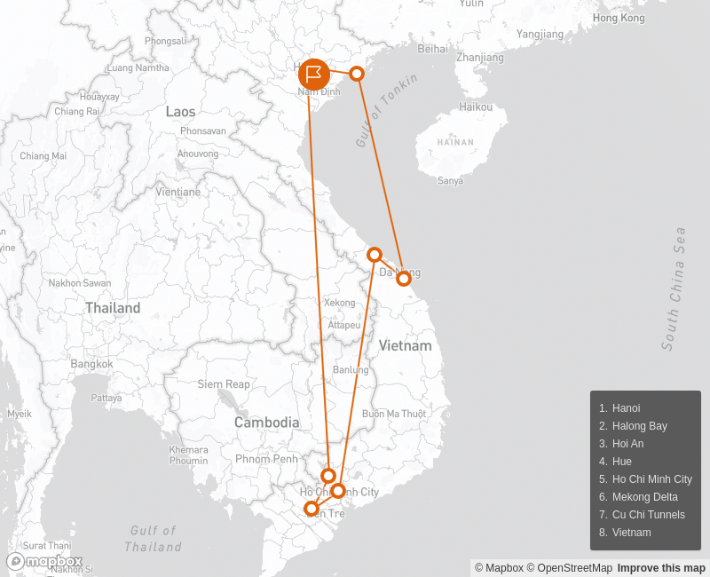 Vietnam Culinary Tour 12 days Route Map
