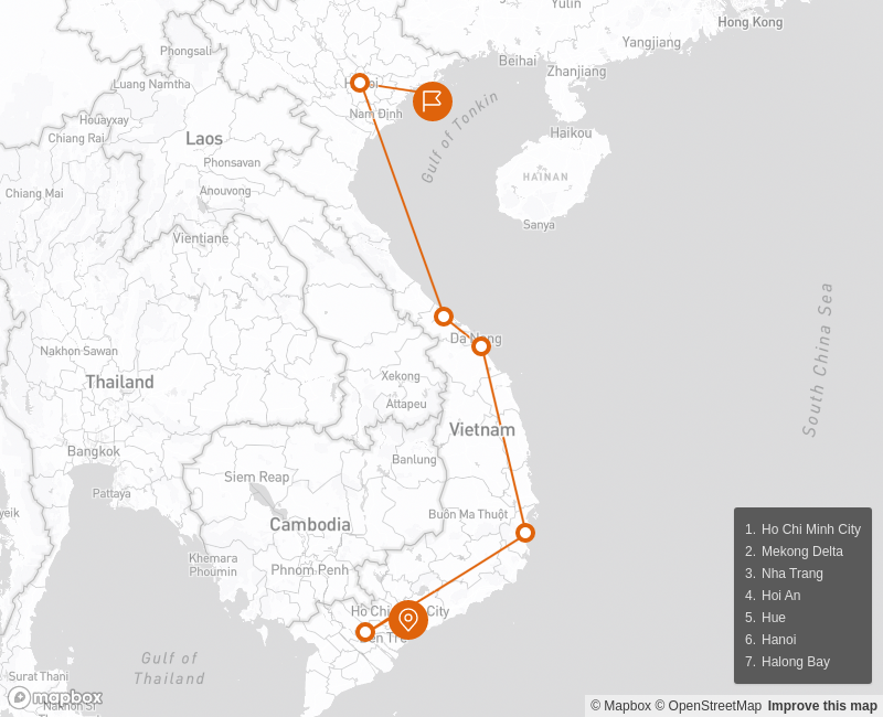 Vietnam Easy Rider 16 days - Private Tour Route Map