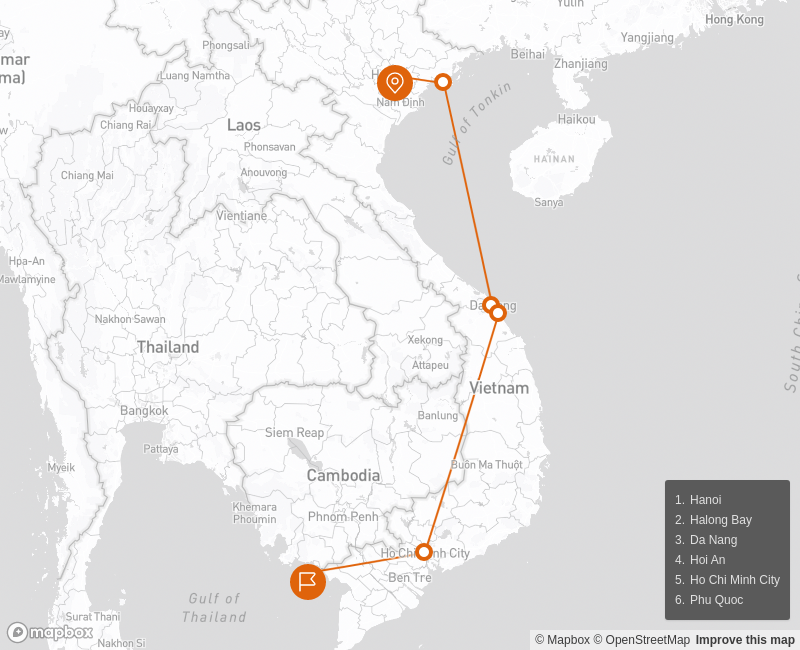 Vietnam Flavors Experience & Beach Relax 11 days Route Map