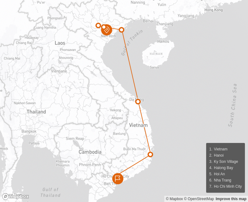 Vietnam Romantic Honeymoon Holiday 14 days Route Map